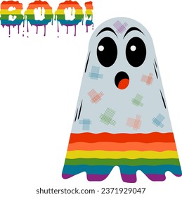 Ghost says boo. Colorful rainbow ghost. Vector illustration on Halloween	