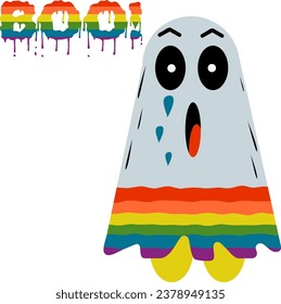 Ghost says boo and cries. Colorful rainbow ghost. Vector illustration on Halloween	