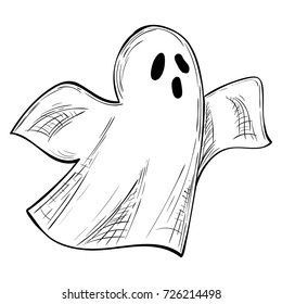 Ghost, scary Halloween sketch illustration. Vector