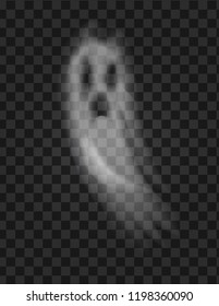 Ghost and scary poltergeist with sad face and opened mouth vector. Isolated icon on transparent background, apparition and spooky deep night creature