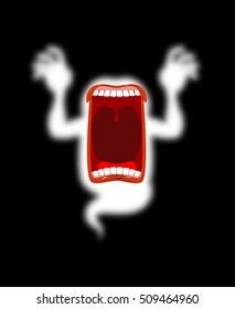 Ghost. Scary spook. Horrible specter frightening screams. Phasing white monster with an open mouth. Wild howl.