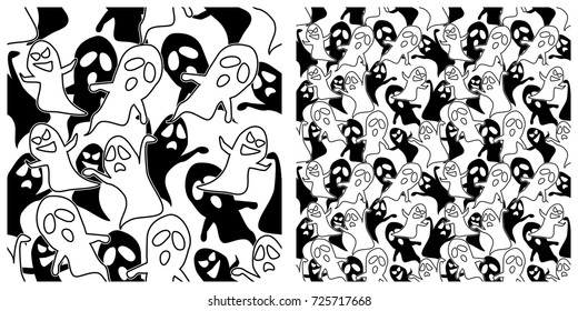 Ghost seamless background. Left is single pattern  right is assembly of 4 patterns
