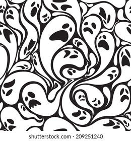 Ghost seamless pattern in black and white.