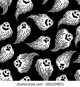 Ghost Seamless Pattern In Dark Background.