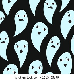 Patrón impecable fantasma para la celebración de Halloween. Un ligero y espeluznante fondo monstruo. Ilustración de doodle de terror para papel pintado o tela.