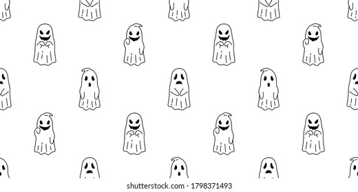 Ghost seamless pattern Halloween spooky cartoon vector scarf isolated tile background repeat wallpaper evil devil doodle illustration gift wrap paper design