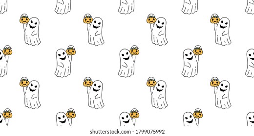 Ghost seamless pattern Halloween spooky pumpkin basket candy cartoon vector scarf isolated repeat wallpaper tile background devil evil doodle gift wrap paper illustration design
