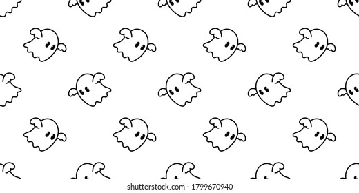 Ghost seamless pattern Halloween spooky cartoon vector bat wing tile background repeat wallpaper scarf isolated evil devil doodle illustration gift wrap paper design
