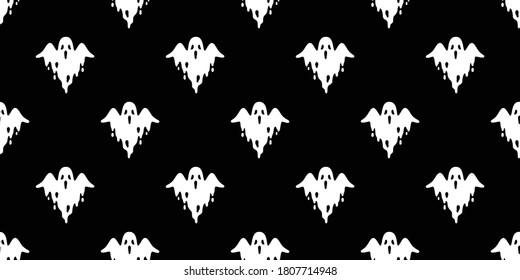 Ghost seamless pattern Halloween spooky vector fly scarf isolated repeat wallpaper tile background devil evil cartoon doodle illustration gift wrap paper black design