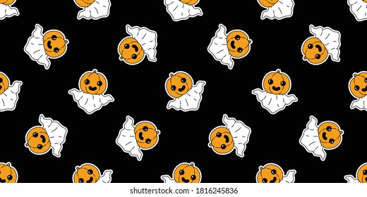 Ghost seamless pattern Halloween spooky pumpkin cartoon vector scarf isolated repeat wallpaper tile background devil evil doodle gift wrap paper illustration black design
