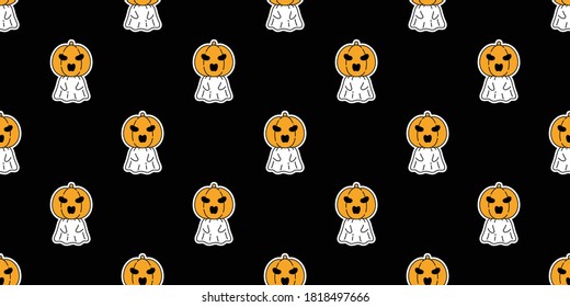 Ghost seamless pattern Halloween spooky pumpkin cartoon vector gift wrap paper scarf isolated repeat wallpaper tile background devil evil doodle illustration black design