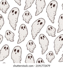 Ghost seamless pattern. Happy halloween background. Hand drawn. Design template.