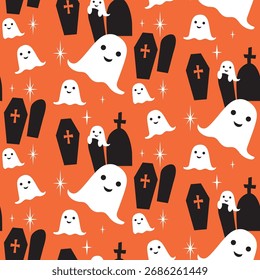 Patrón sin fisuras fantasma. Feliz Halloween, Halloween de fondo. Plantilla de Vector para la tela, materia textil, Fondo de pantalla, papel de embalaje