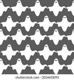 Ghost seamless pattern on grey background for Halloween wallpaper, fashion print, gift wrapping paper etc.