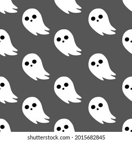 Ghost seamless pattern on grey background for Halloween wallpaper, fashion print, gift wrapping paper etc.