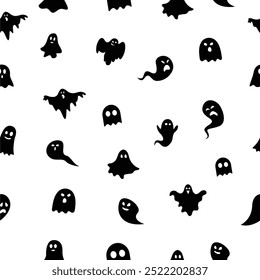 Ghost seamless pattern silhouette, halloween ghost background on white background, vector illustration