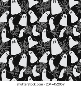 Ghost seamless pattern. Vector scary ghost pattern on black background.