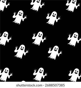 Ghost seamless vector pattern on dark background.