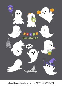 Ghost set. Cheerful ghosts. Set of cute ghost for Halloween. Cartoon, flat. Isolated vector illustration eps 10