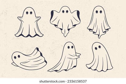 Ghost set. Funny Ghost icons. Cute ghost characters. Design elements for logo, badges, banners, labels, posters. Vector illustration