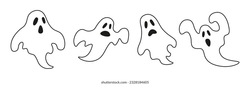 Ghost set. Outline drawing. Halloween clipart. Vector on white background