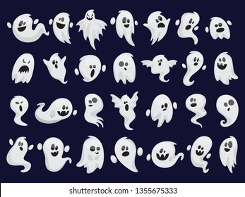 Ghost set. Spooky halloween silhouette. Horror costume. Creepy character, mystery shape. Vector illustration in cartoon style