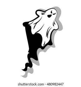Ghost with shadow Cartoon Halloween Character Flat Vector Illustration