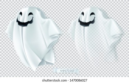 Ghost with shadow and transparency. Happy Halloween. 3d vector cartoon character