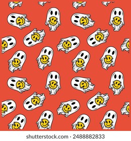 ghost sheet smiley face seamless pattern