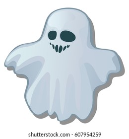 The Ghost in the sheets isolated on white background. Vector cartoon close-up illustration.
