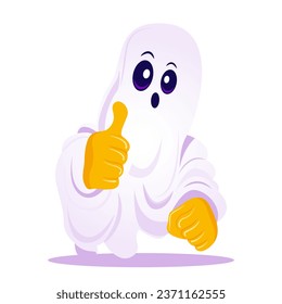 ghost shows a super thumb up, phantom silhouette isolated on white background. Halloween spooky monster, scary spirit or poltergeist flying in night. Mystic creature without body