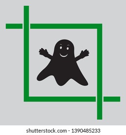 Ghost sign. Black icon inside green crop tool at light gray background
