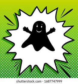 Ghost sign. Black Icon on white popart Splash at green background with white spots. Illustration.