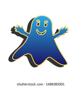 Ghost sign. Blue icon with gold contour with dark gray shadow at white background. Illustration.