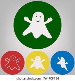 Ghost sign. Vector. 4 white styles of icon at 4 colored circles on light gray background.