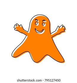 Ghost sign. Vector. Black line icon with shifted flat orange filled icon on white background. Isolated.