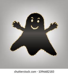 Ghost sign. Vector. Blackish icon with golden stars at grayish background.