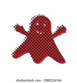 Ghost sign. Vector. Brown icon with shifted black circle pattern as duplicate at white background. Isolated.