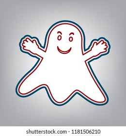 Ghost sign. Vector. Dark red, transparent and midnight green stroke of white icon at grayish background.