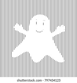 Ghost sign. Vector. White icon on grayish striped background. Optical illusion.