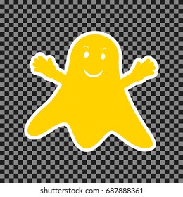 Ghost sign. Vector. Yellow icon with white contour on dark transparent background.