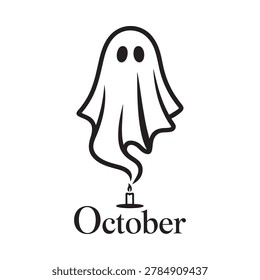 Ghost silhouette with candle and october text simple halloween artwork