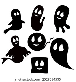 Coleção de silhuetas fantasma, elementos para decoração de Halloween, conjunto fantasma preto e branco