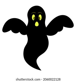 Ghost. Silhouette. Frightening facial expression. Vector illustration. Isolated white background. Bringing. Halloween symbol. Angry grimace. White sheet suit. Spirit. Idea for web design. 