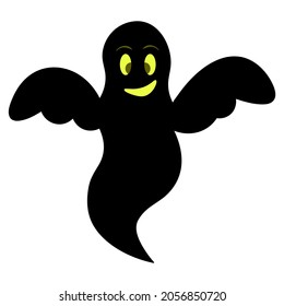 Ghost. Silhouette. Grinning facial expression. Vector illustration. Isolated white background. Bringing. Halloween symbol. Nice grimace. White sheet suit. Spirit. Idea for web design. All Saints' Day.