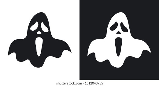 Ghost silhouette, halloween illustration. Vector icon on black and white background