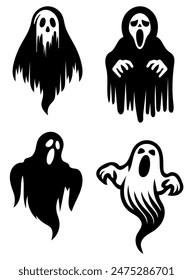 Ghost Silhouette, Ideal for Halloween and Spooky Themes - Flat Vector Illustration