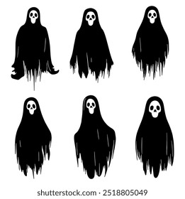 Ghost Silhouette Set. Flat Vector Illustration