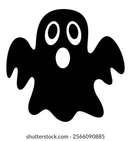 Ghost Silhouette Vector: Black-white ghost with oval eyes and open mouth. Perfect for Halloween designs, decorations, and spooky projects. Download EPS now