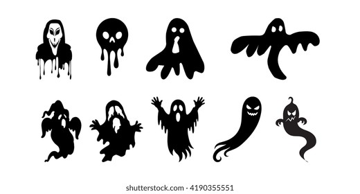 Ghost Silhouette Vector Set Spooky Halloween Phantom Specters